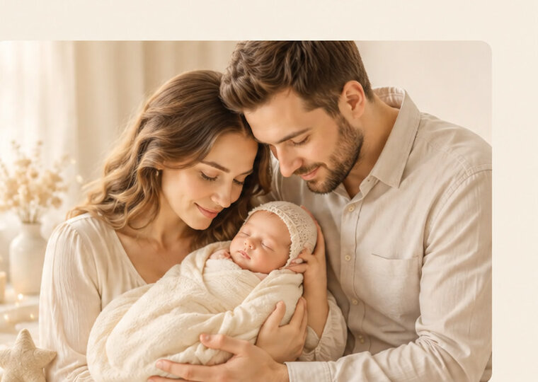 Familie tânără ținând un bebeluș